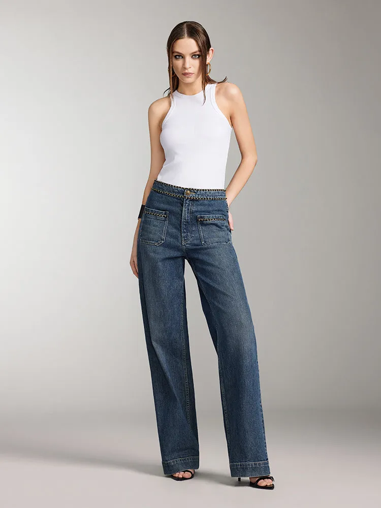 Straight Fit Jeans With Chain