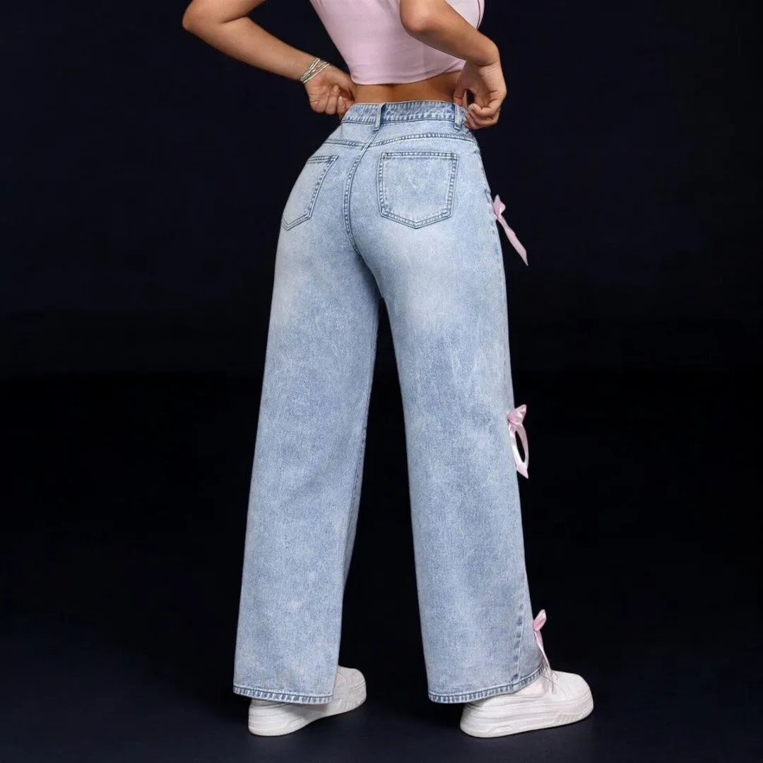 Street Sexy Bowknot Washed Jeans