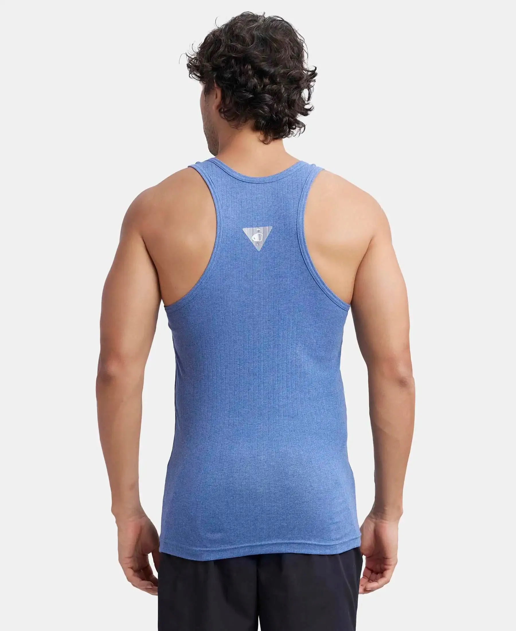 Super Combed Cotton Rib Round Neck with Racerback Gym Vest - Light Denim Melange
