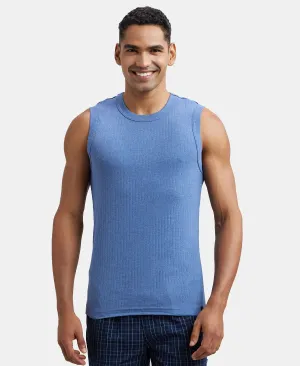 Super Combed Cotton Rib Solid Round Neck Muscle Vest - Light Denim Melange