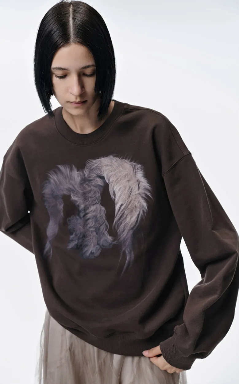 Sweatshirt / JNBY Windblown Rabbit Pattern Loose Fit Round Neck Long Sleeve Sweatshirt