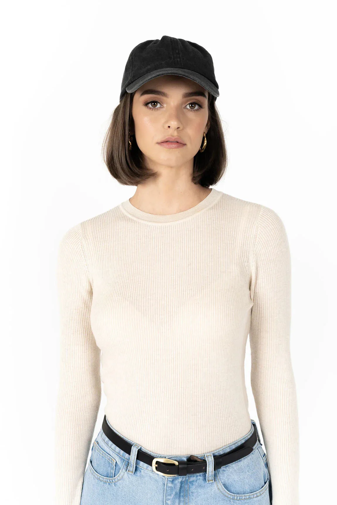 Tempo Top – Slim Fit Ribbed Long Sleeve Wool Blend Top
