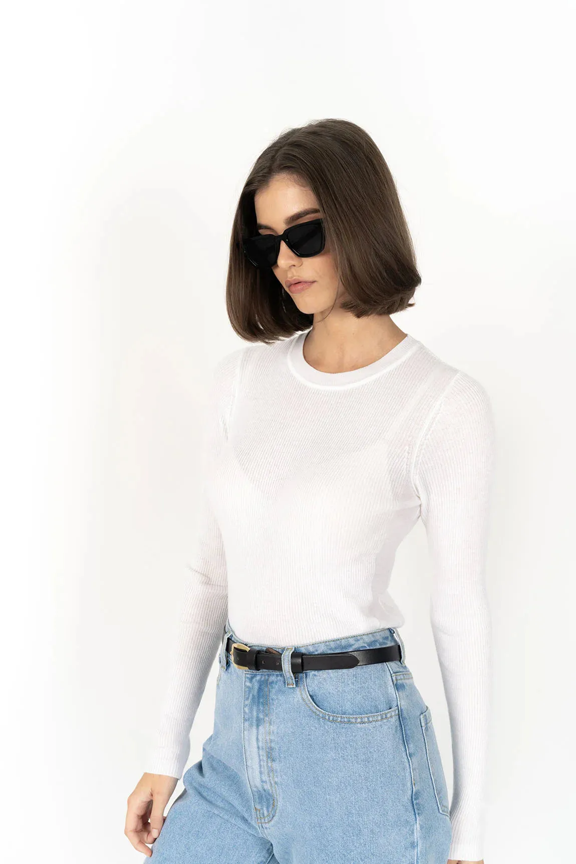 Tempo Top – Slim Fit Ribbed Long Sleeve Wool Blend Top