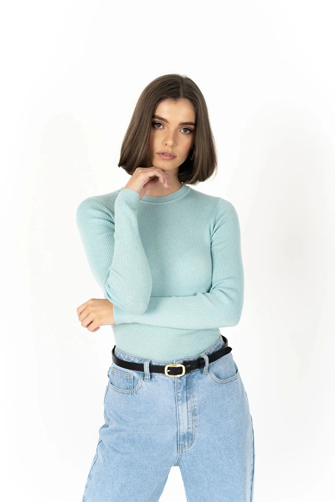 Tempo Top – Slim Fit Ribbed Long Sleeve Wool Blend Top