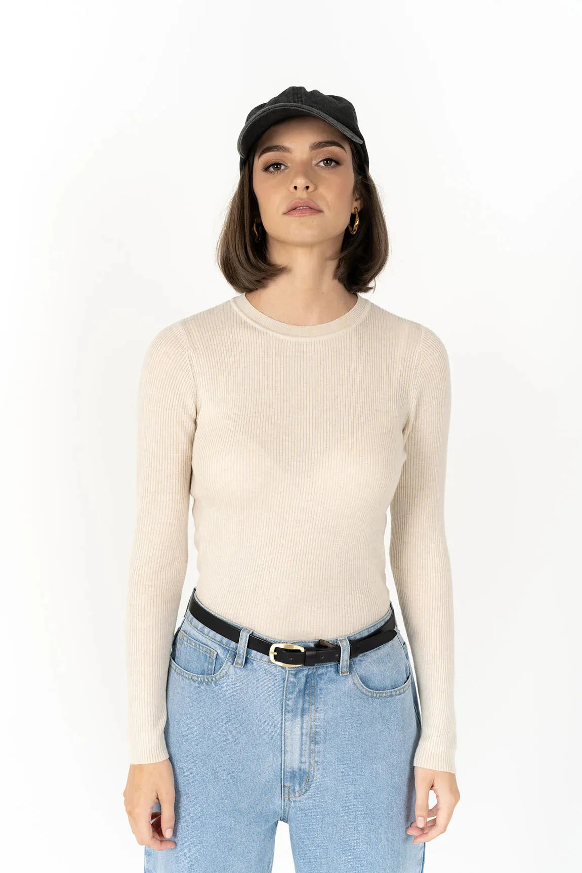 Tempo Top – Slim Fit Ribbed Long Sleeve Wool Blend Top
