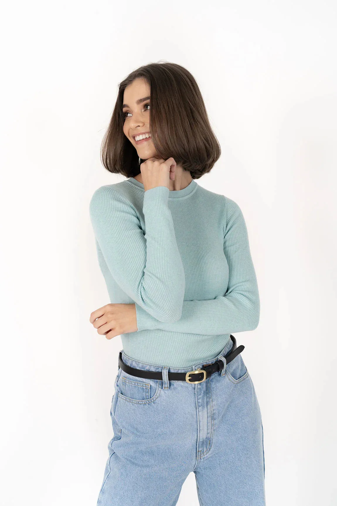Tempo Top – Slim Fit Ribbed Long Sleeve Wool Blend Top