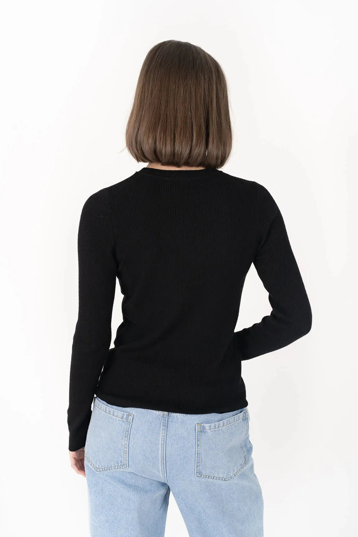 Tempo Top – Slim Fit Ribbed Long Sleeve Wool Blend Top