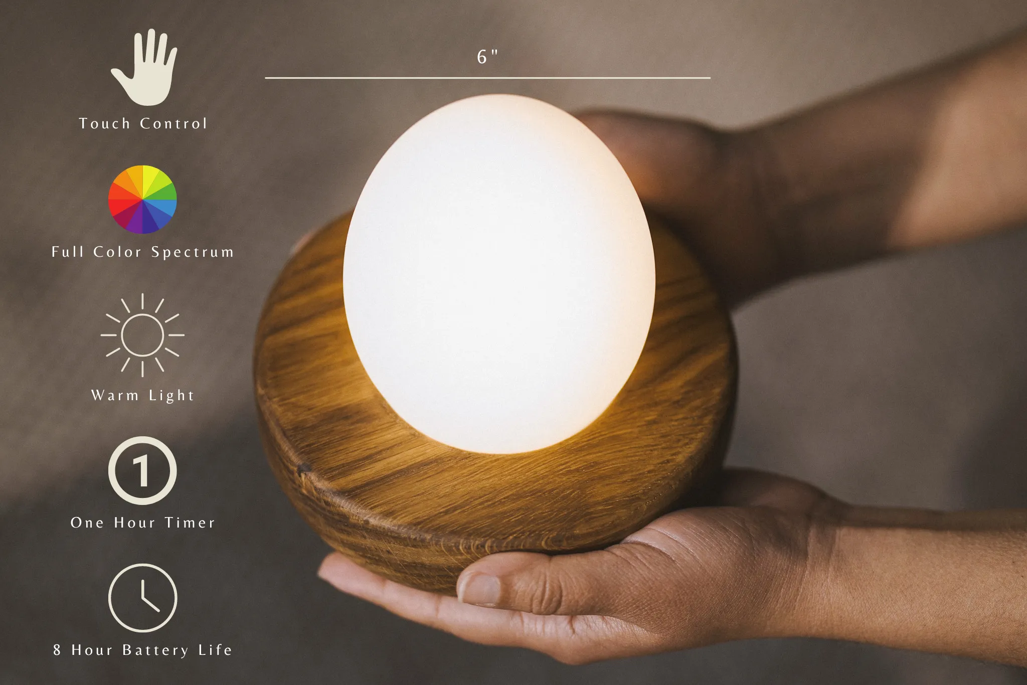 Touch Control Portable Hardwood Egg Lamp
