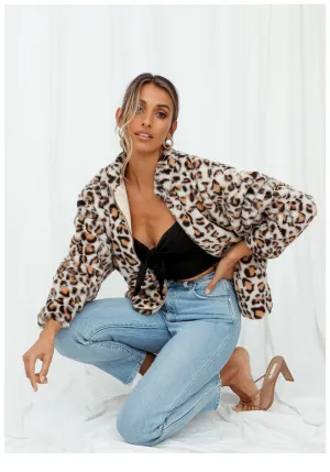 Trendy Leopard Plush Coat with Half Zip for Ladies