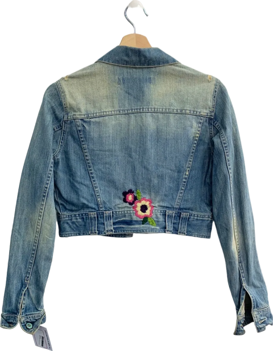 TRF Light Blue Embroidered Denim Jacket M