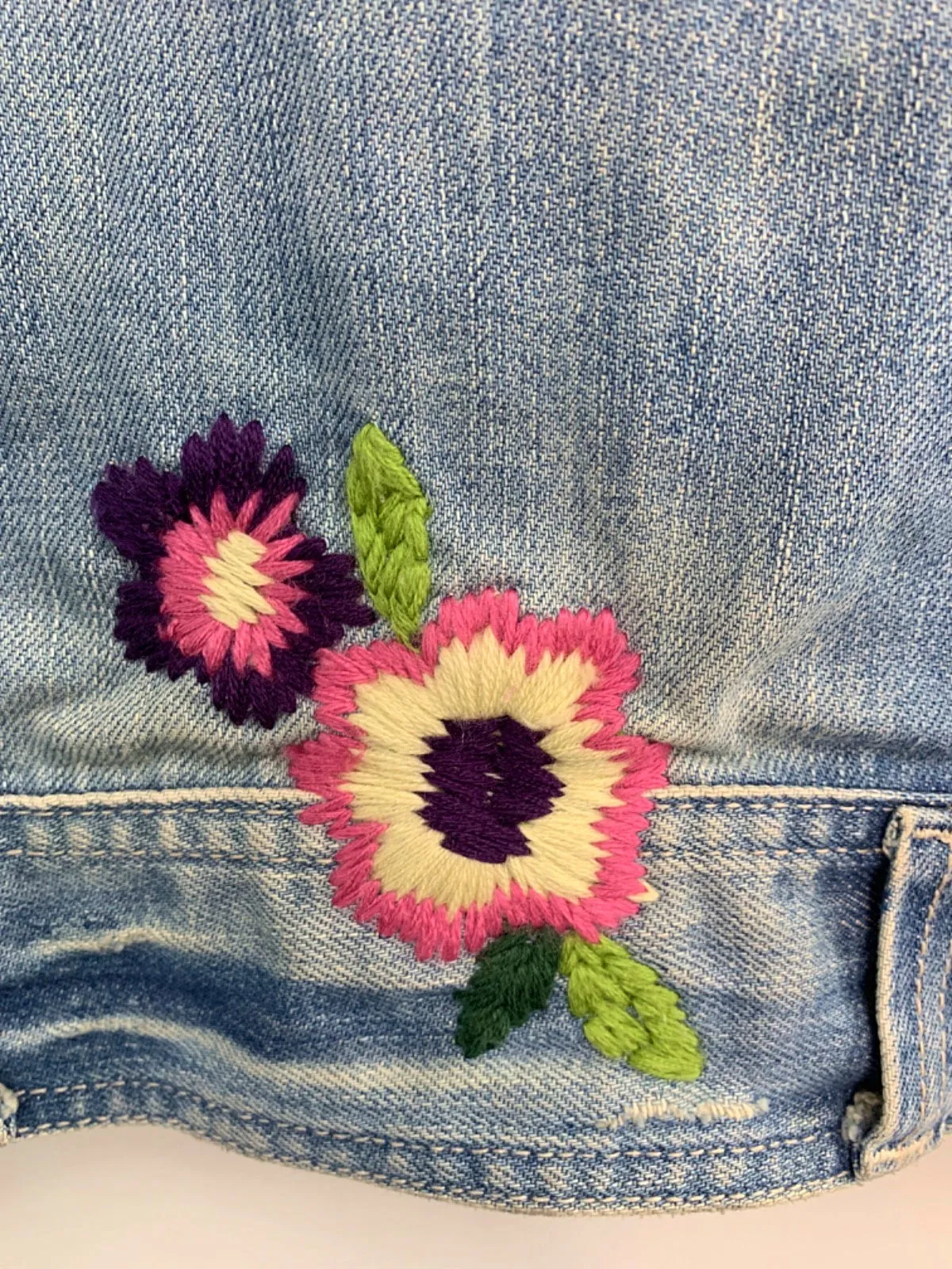 TRF Light Blue Embroidered Denim Jacket M