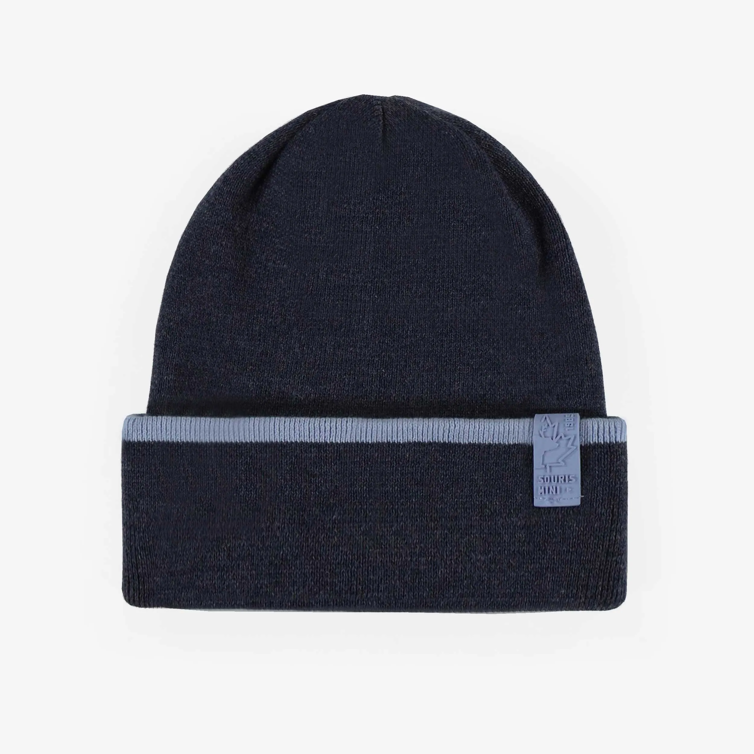Tuque de maille bleue réversible, enfant || Reversible blue knitted toque in knit, child