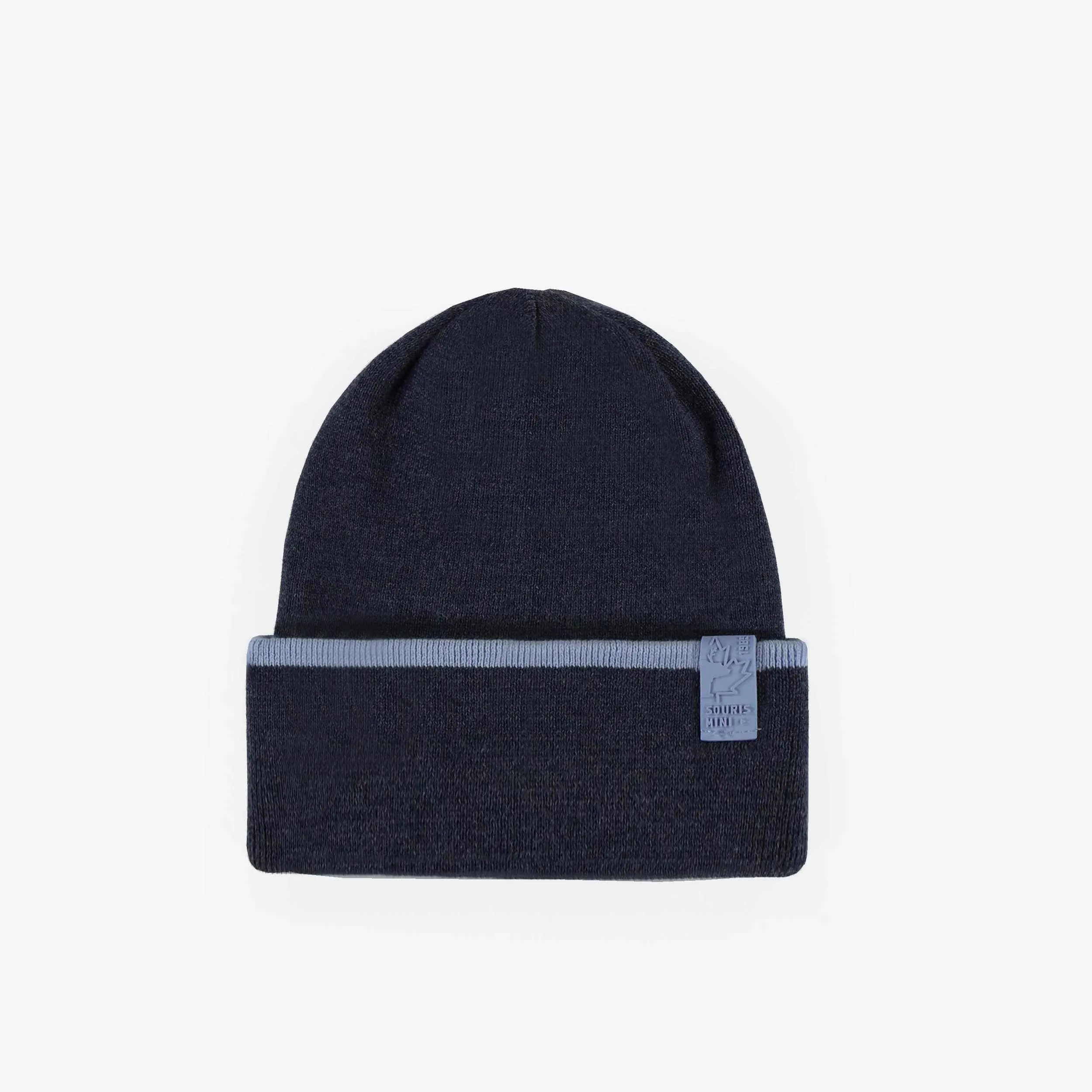 Tuque de maille réversible bleue, bébé || Reversible blue knitted toque, baby