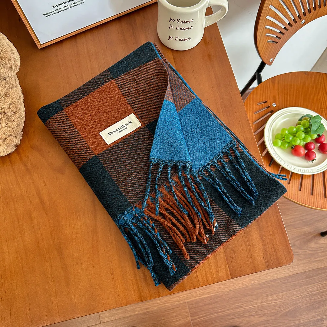 Two-Sided Contrasting Color Checkered Scarf for Korean-Style Ladies. Versatile in Autumn and Winter. Square Checkered Pattern. Fashionable and Simple. Narrow Version Shawl.C-240920-L4
