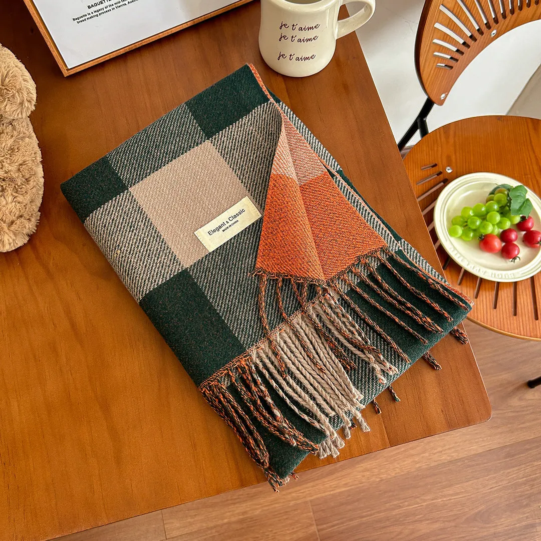 Two-Sided Contrasting Color Checkered Scarf for Korean-Style Ladies. Versatile in Autumn and Winter. Square Checkered Pattern. Fashionable and Simple. Narrow Version Shawl.C-240920-L4