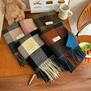 Two-Sided Contrasting Color Checkered Scarf for Korean-Style Ladies. Versatile in Autumn and Winter. Square Checkered Pattern. Fashionable and Simple. Narrow Version Shawl.C-240920-L4