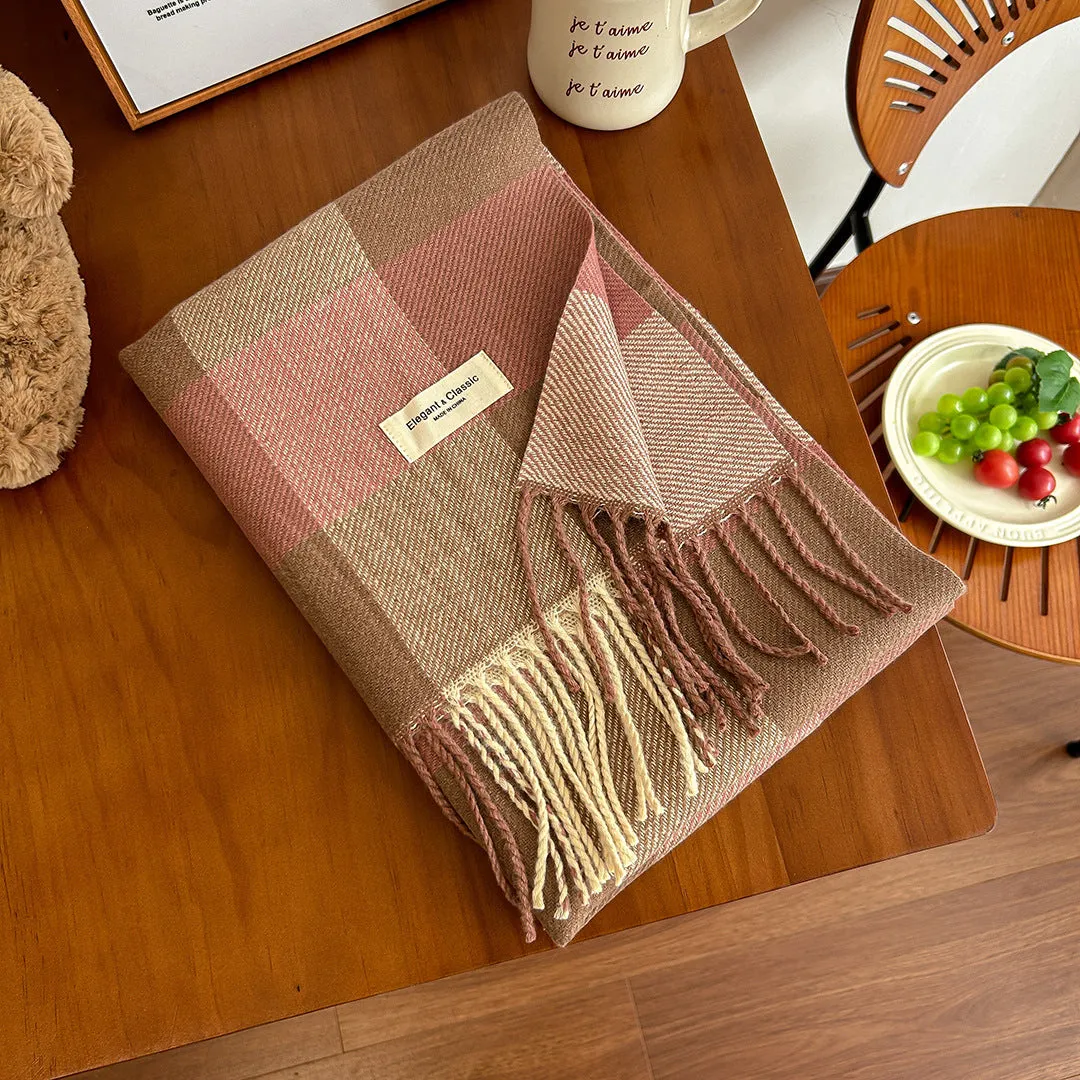 Two-Sided Contrasting Color Checkered Scarf for Korean-Style Ladies. Versatile in Autumn and Winter. Square Checkered Pattern. Fashionable and Simple. Narrow Version Shawl.C-240920-L4
