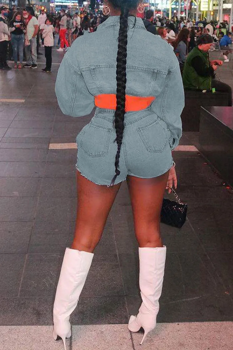 UG0485 Stretch Denim Jacket and Shorts Set