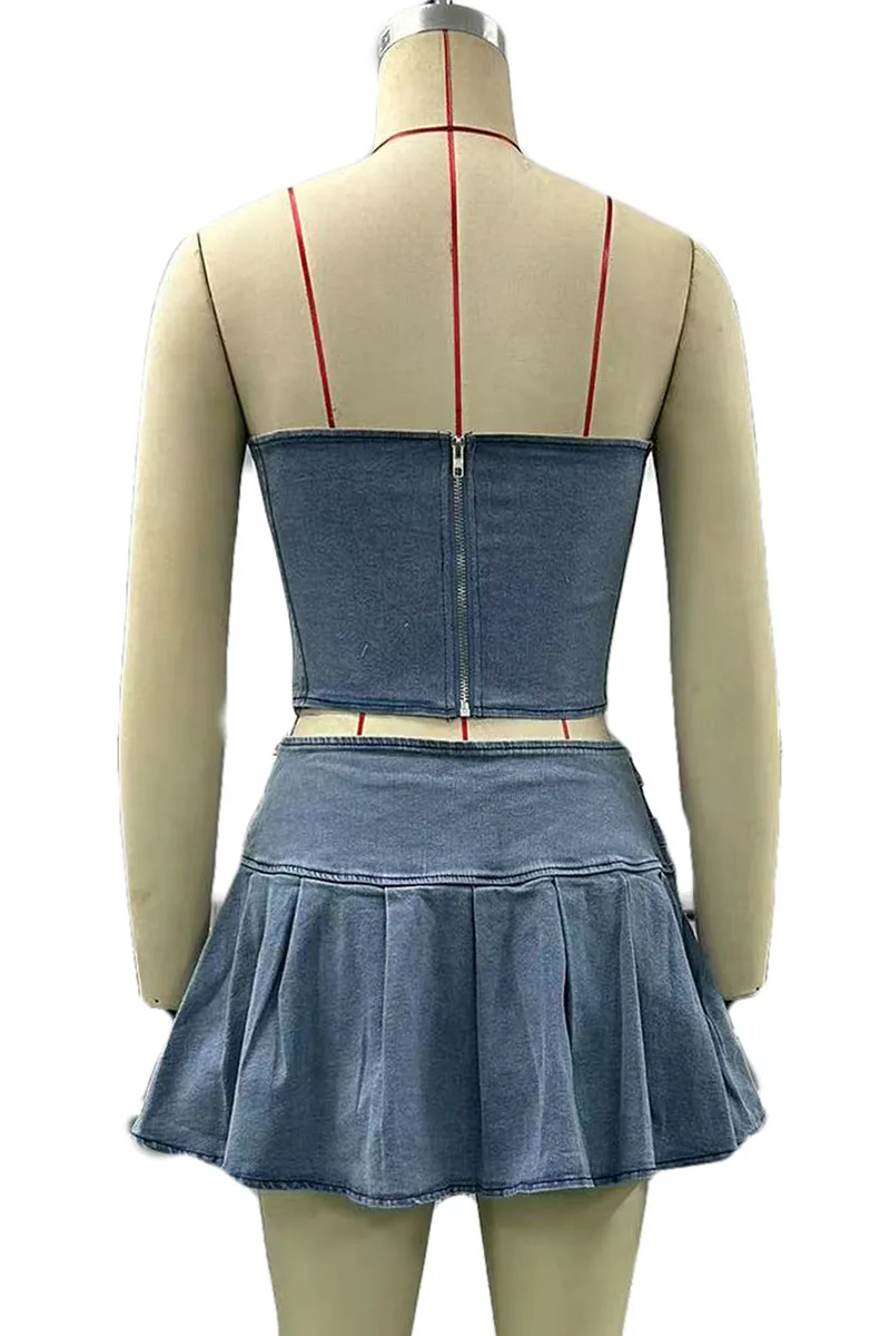 UM0566 Denim Tube and Skirt Set