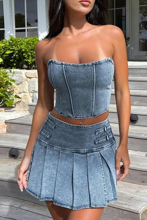 UM0566 Denim Tube and Skirt Set