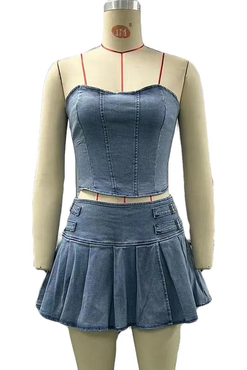 UM0566 Denim Tube and Skirt Set
