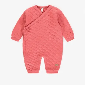 Une-pièce corail en jersey matelassé, naissance || Coral one-piece in bonded jersey, newborn