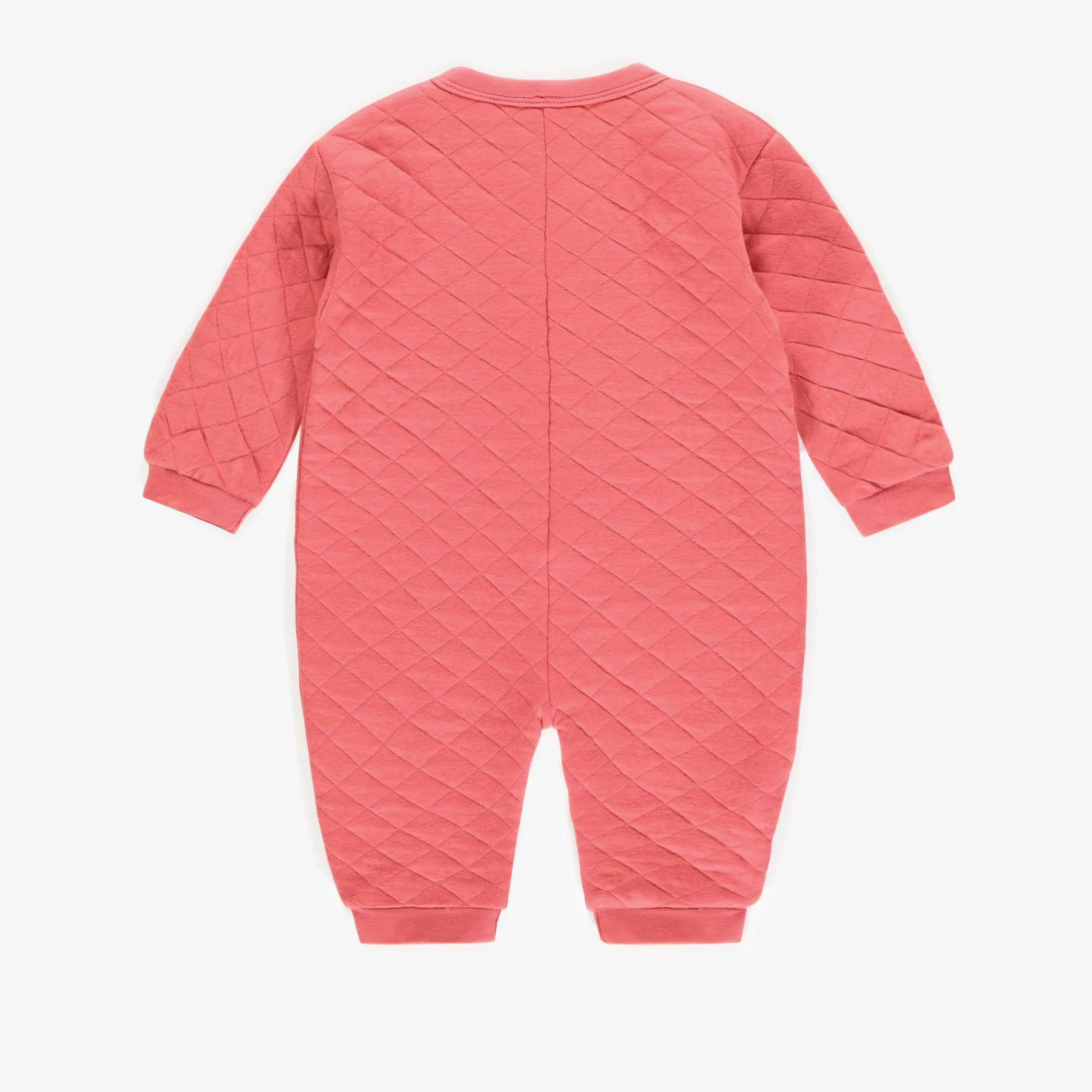 Une-pièce corail en jersey matelassé, naissance || Coral one-piece in bonded jersey, newborn