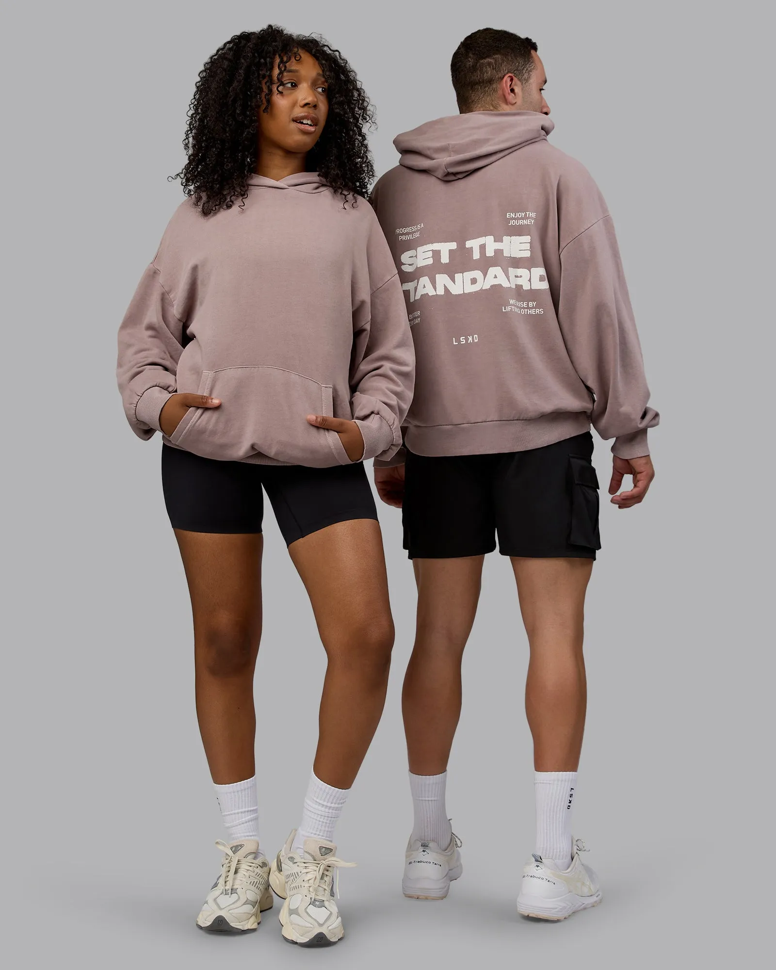 Unisex Set the Standard Washed Hoodie Oversize - Greyish Purple-Off White