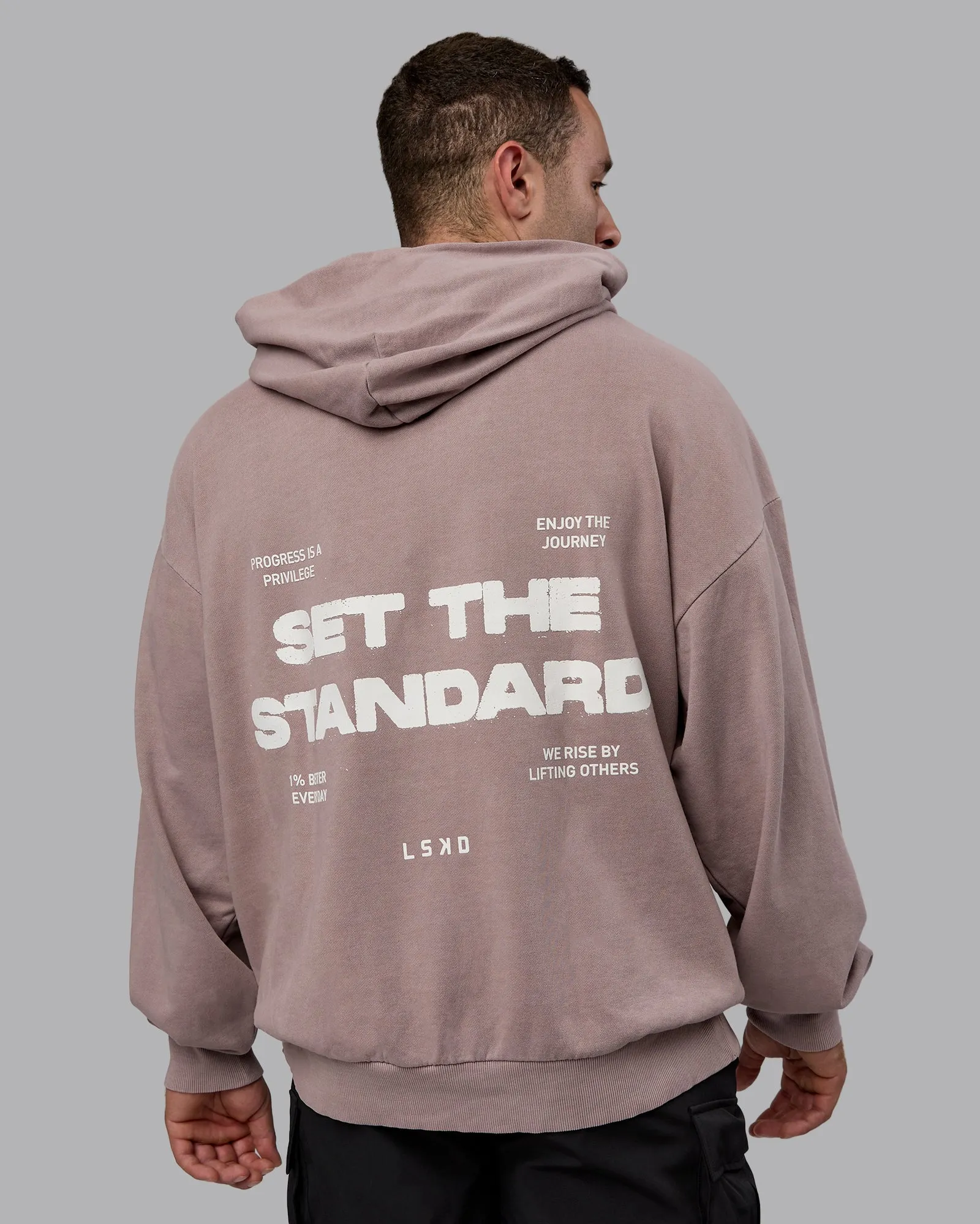 Unisex Set the Standard Washed Hoodie Oversize - Greyish Purple-Off White
