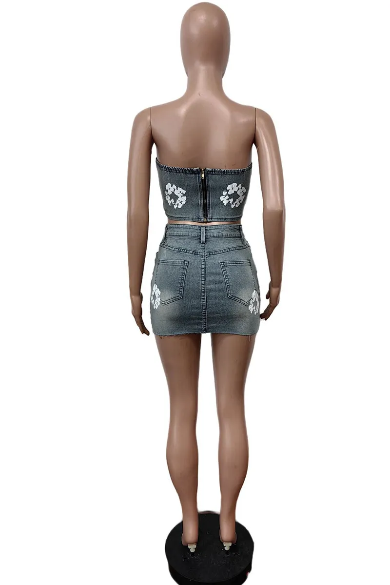 UT3073 Stretch Denim Tube and Skirt Set