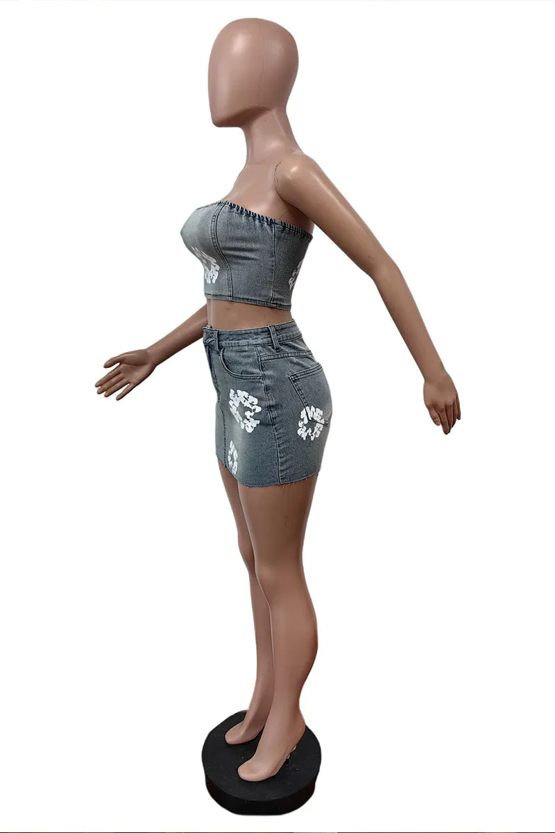 UT3073 Stretch Denim Tube and Skirt Set