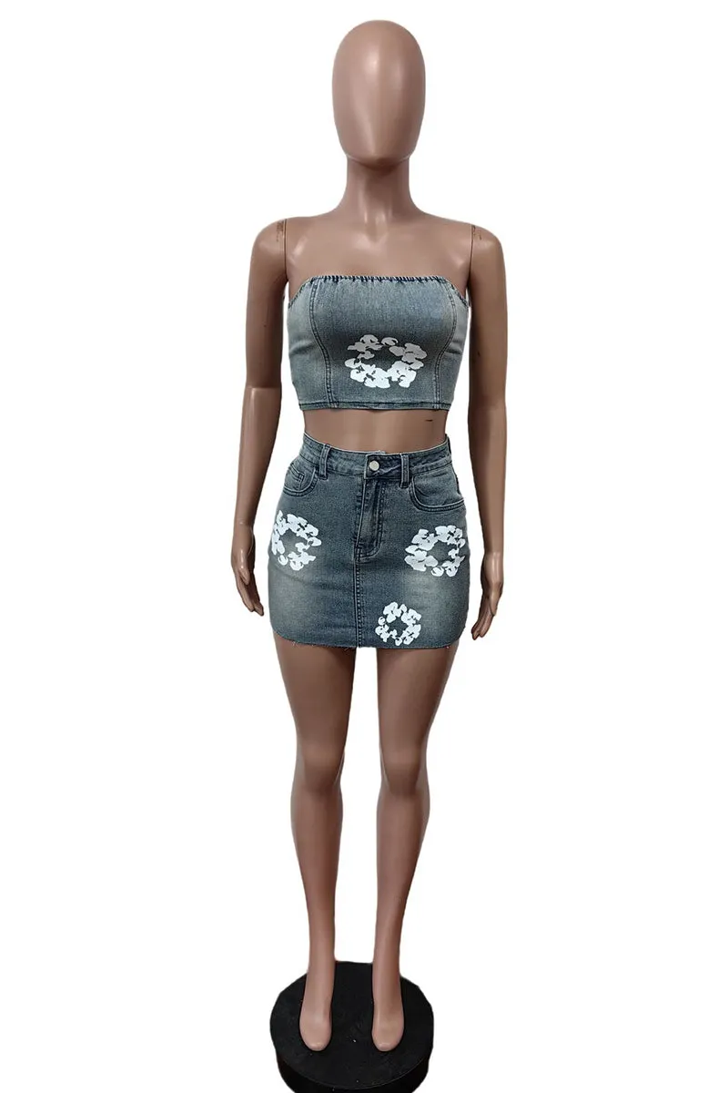 UT3073 Stretch Denim Tube and Skirt Set