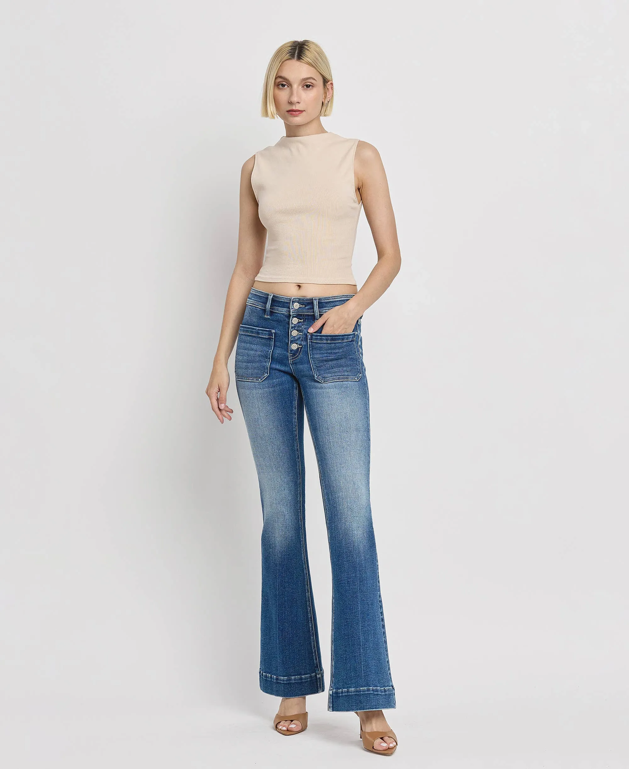 Vervet Mid Rise Trouser Hem Flare Jean