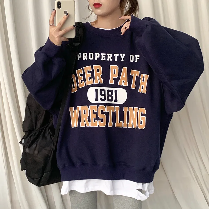Vintage Deer Path Loose Sweatshirts