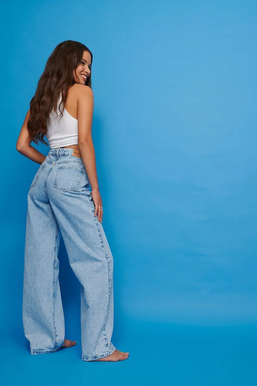 Vintage Look Wide Leg High Waist Jeans For Womens