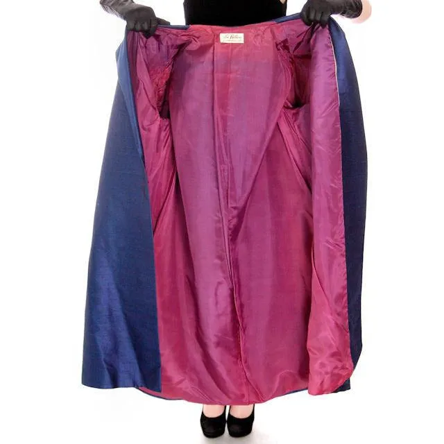 Vintage Silk Swing Coat Sapphire Blue La Palliere Paris France 1950s up to 46" bust