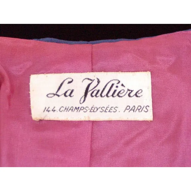 Vintage Silk Swing Coat Sapphire Blue La Palliere Paris France 1950s up to 46" bust