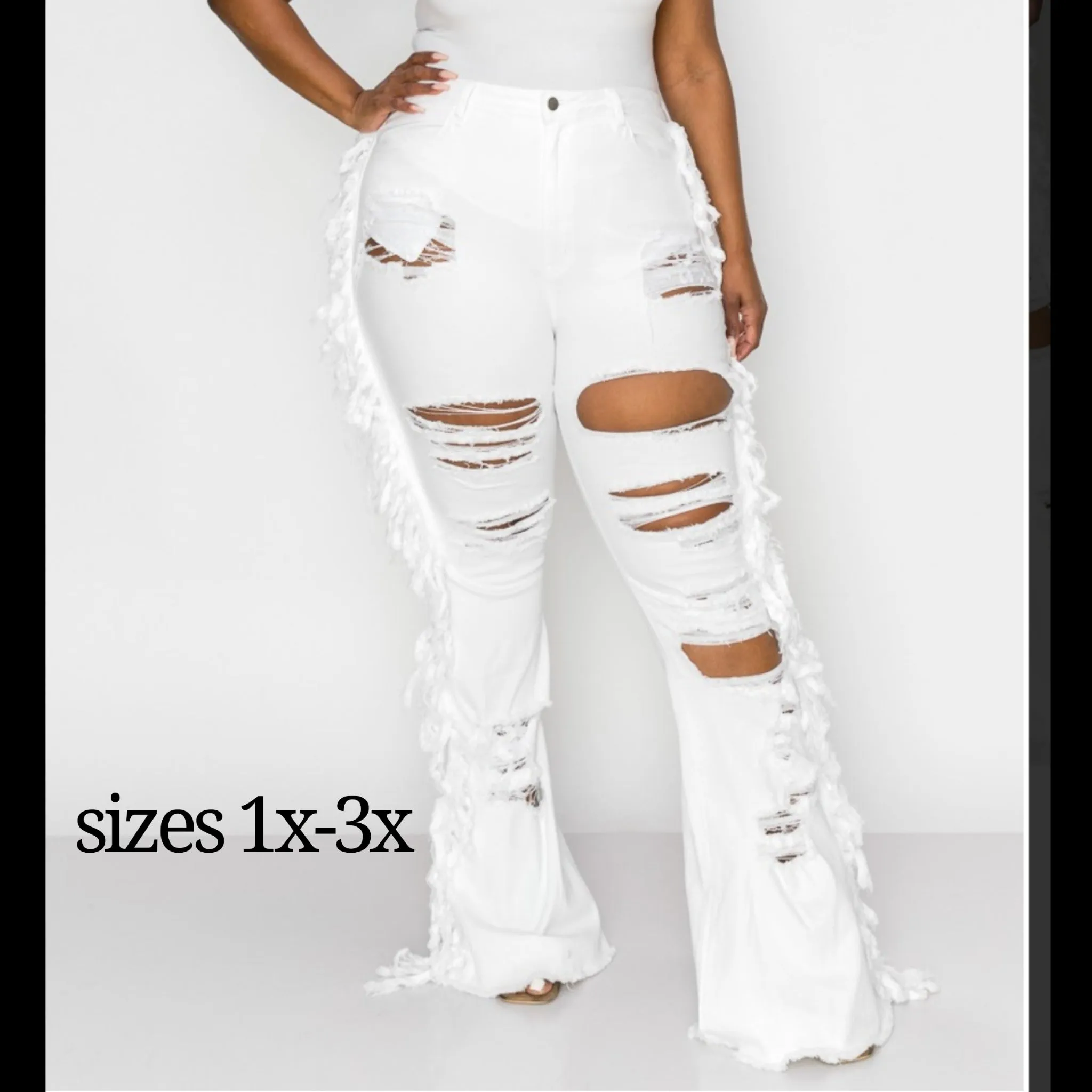 White fringed jeans Plus size