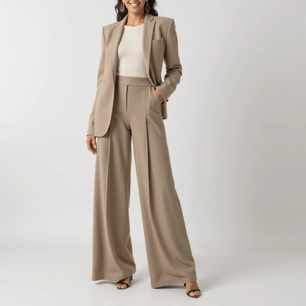 Wide Leg Knit Pants – High Waist – Effortless Office Chic