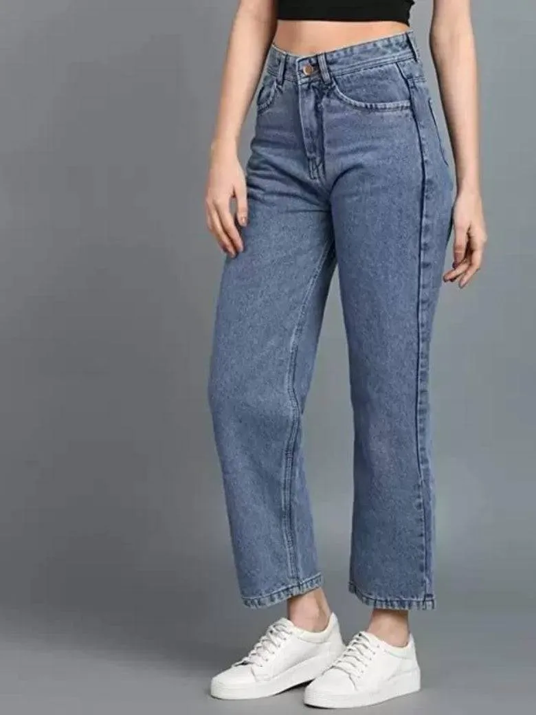 Wide-Waist Stonewash Stretch Denim