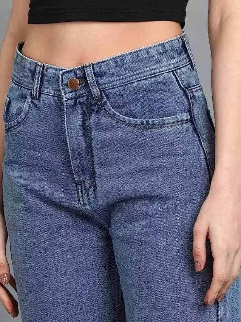 Wide-Waist Stonewash Stretch Denim