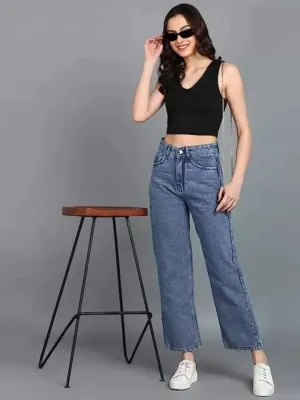Wide-Waist Stonewash Stretch Denim