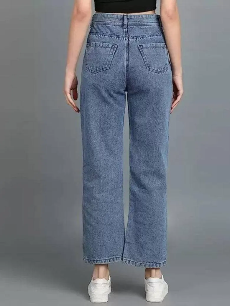 Wide-Waist Stonewash Stretch Denim