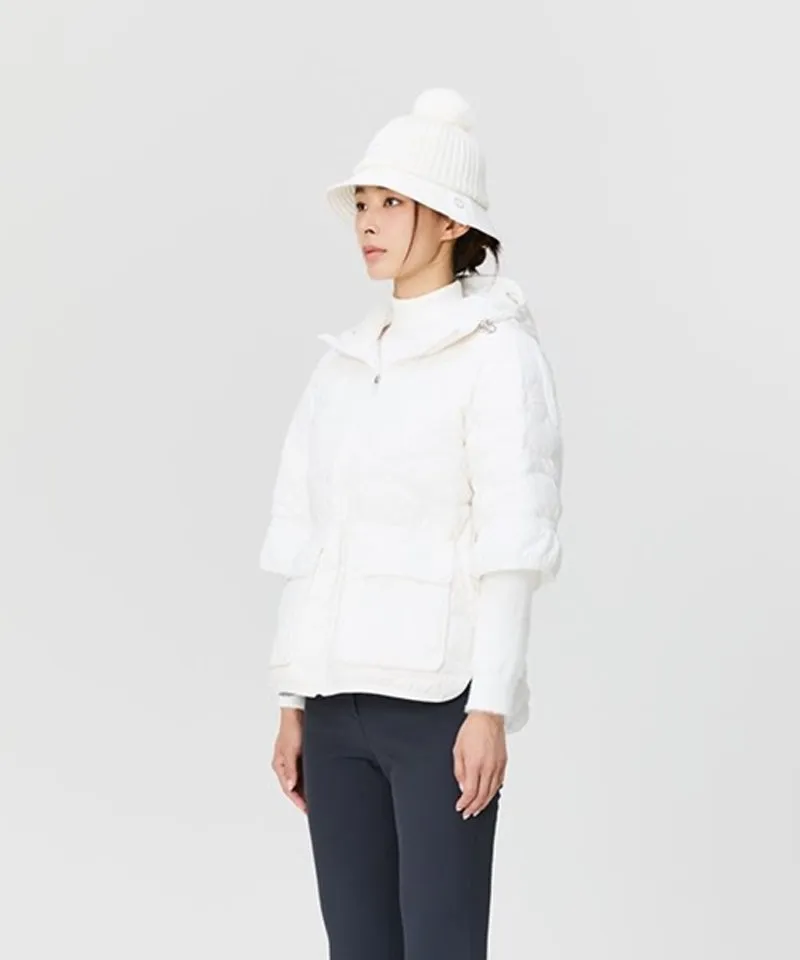 WideAngle: Co Waggle Half Sleeve Midi Down Jacket L - Off-White