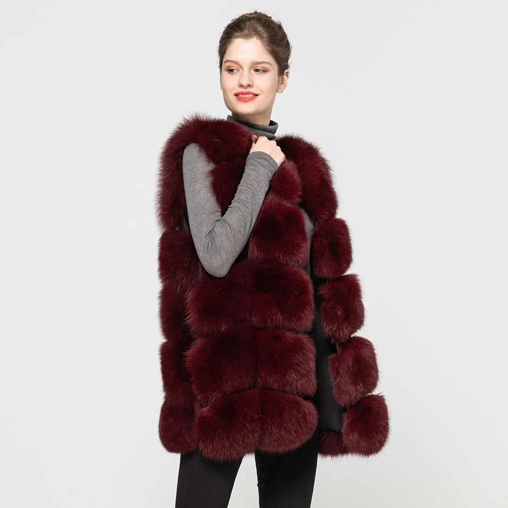 Winter Thick Warm Women Real Fox Fur Gilet Fashion Vest Fluffy Waistcoat