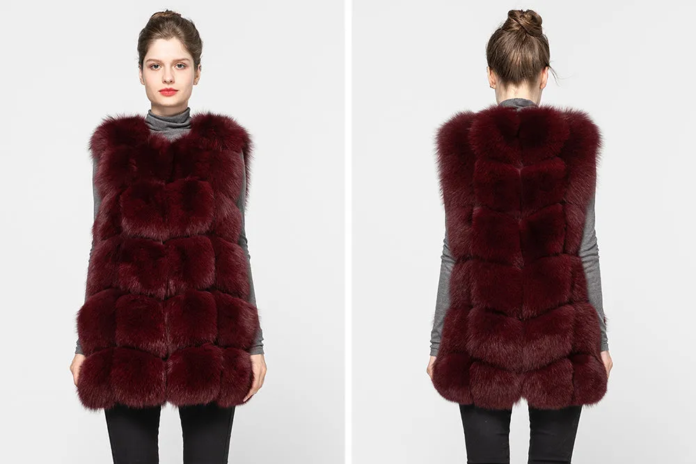Winter Thick Warm Women Real Fox Fur Gilet Fashion Vest Fluffy Waistcoat