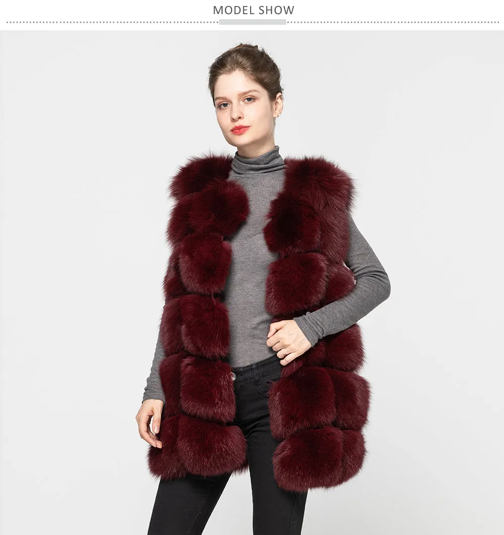 Winter Thick Warm Women Real Fox Fur Gilet Fashion Vest Fluffy Waistcoat