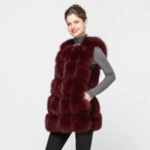 Winter Thick Warm Women Real Fox Fur Gilet Fashion Vest Fluffy Waistcoat