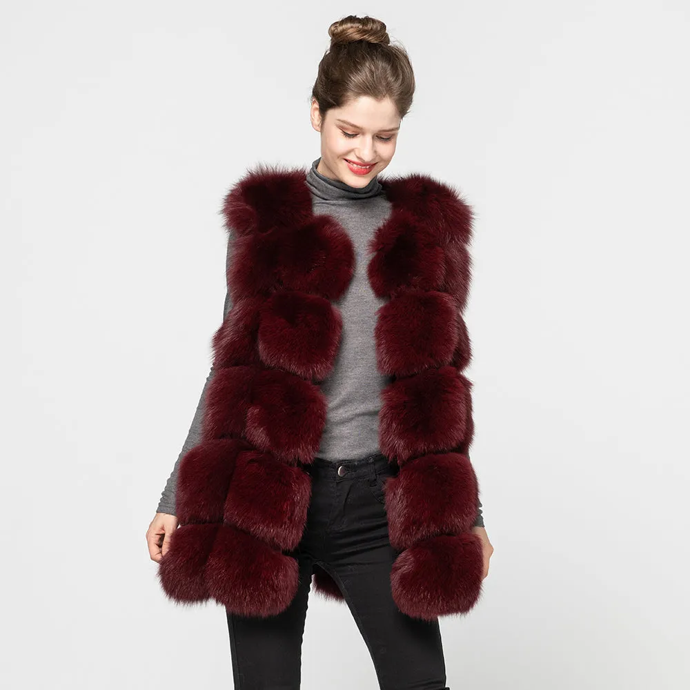Winter Thick Warm Women Real Fox Fur Gilet Fashion Vest Fluffy Waistcoat