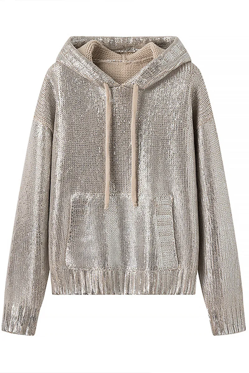 WJ0271 Metallic Hoodie Sweater